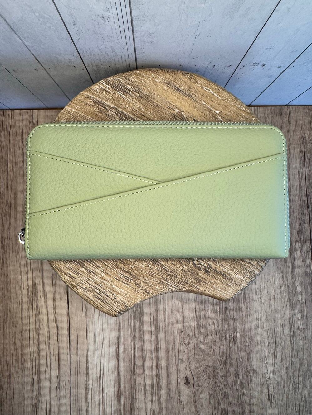 Mint Green Leather Wallet Criss Cross Pocket Purse Bag Wallet Green Wallet
